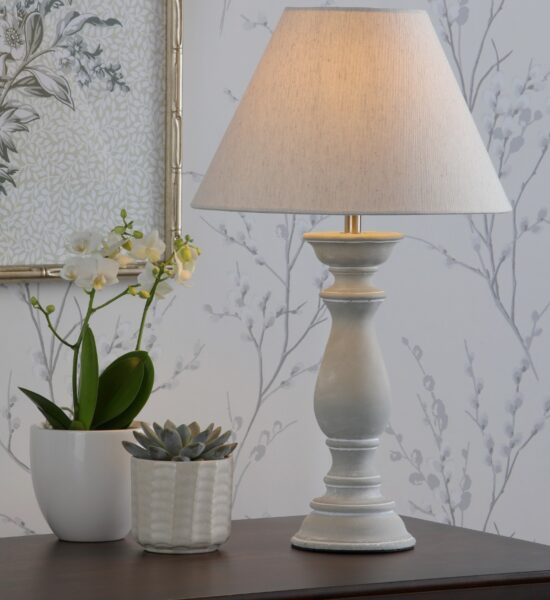 Laura Ashley Chedworth Concrete Table Lamp With Natural Linen Shade