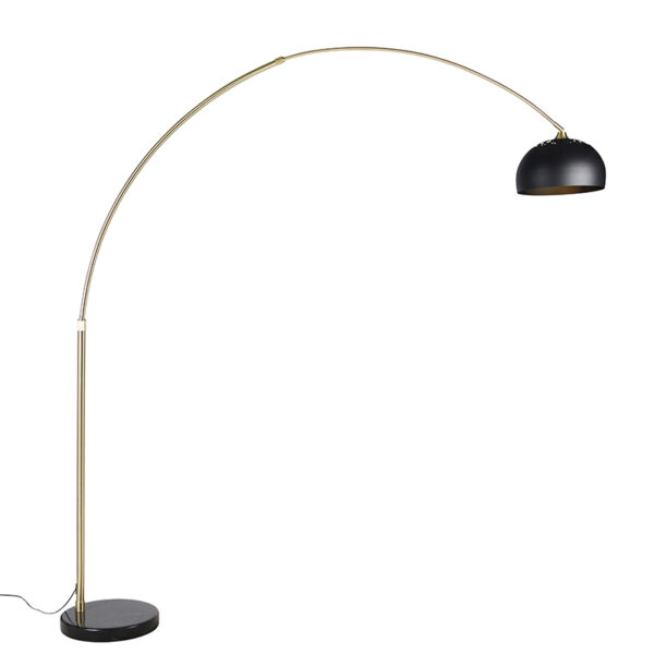 Modern arc lamp brass with marble base and black shade 32.5 cm - XXL