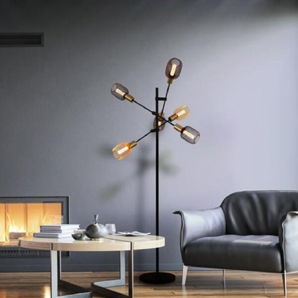 Armstrong 6 Light Floor Lamp In Black And Satin Brass