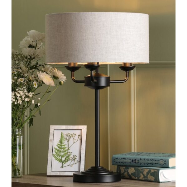 Laura Ashley Sorrento 3 Light Table Lamp In Matt Black With Natural Shade LA3756360-Q