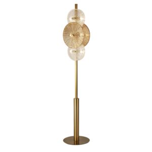 Wagon 6 Light Clear Amber Glass Floor Lamp In Bronze
