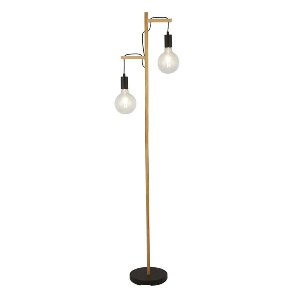 Woody 2 Light Natural Floor Lamp In Matt Black