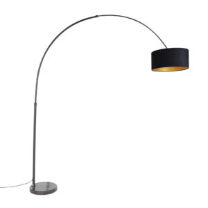 Arc lamp black velor shade black with gold 50 cm – XXL