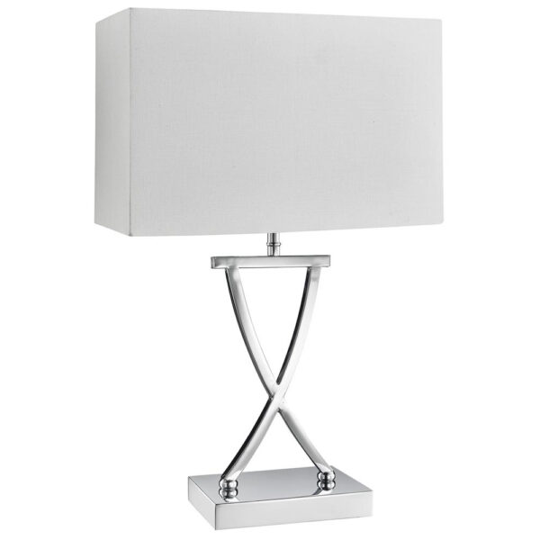 Club White Faux Silk Shade Table Lamp In Chrome