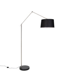 Modern floor lamp steel linen shade black 45 cm – Editor