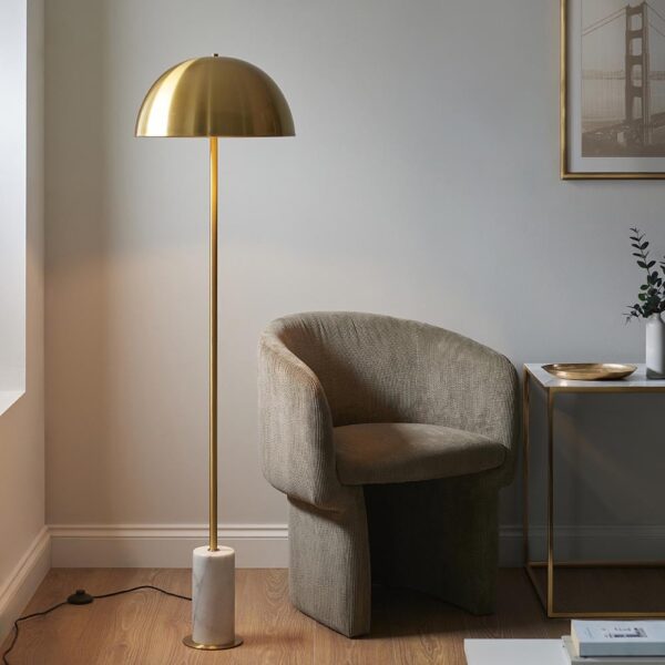 Bemidji Metal Floor Lamp In Brass With White Marble Base