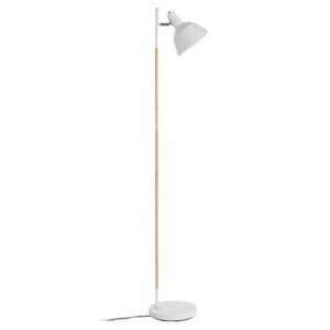 Bryton White Metal Floor Lamp With Natural Wooden Stand