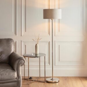 Hixson Natural Fabric Shade Floor Lamp In Brushed Chrome