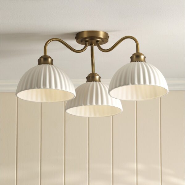 Laura Ashley Durford 3 Light Semi Flush Ceiling Light In Matt Antique Brass And White Ceramic LA3756580-Q