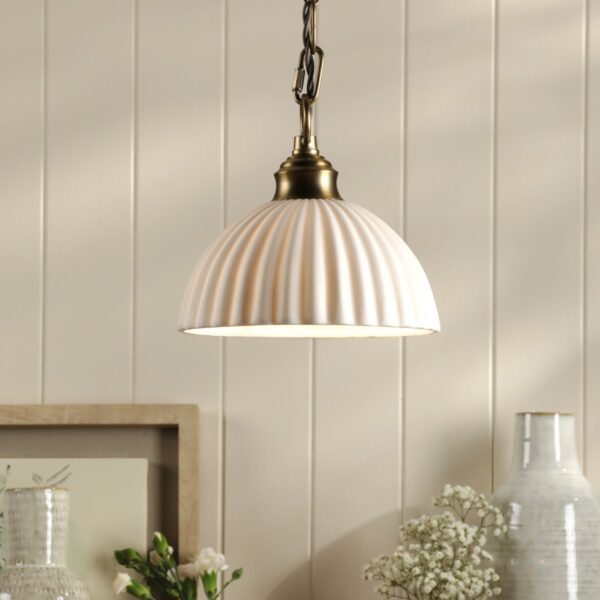 Laura Ashley Durford Ceiling Pendant Light In Matt Antique Brass And White Ceramic LA3756590-Q