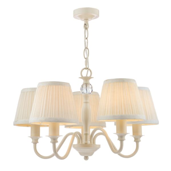 Laura Ashley Ellis 5 Light Ceiling Pendant Light In Satin Cream With Ivory Shades