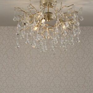 Laura Ashley LA3756150-Q Willow 3 Light Crystal Semi Flush Ceiling Light In Champagne Finish