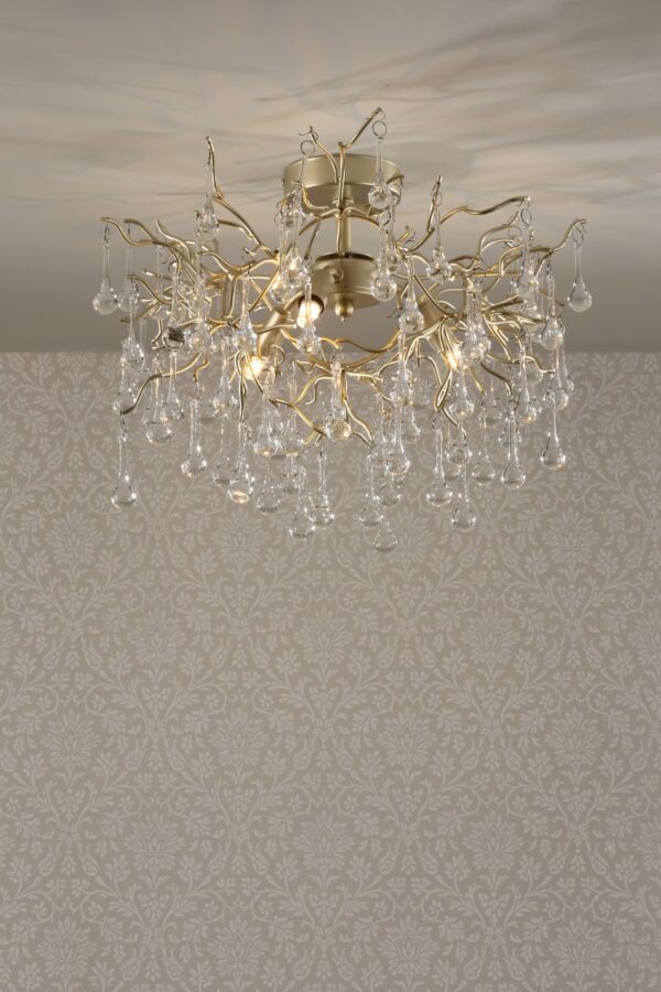 Laura Ashley LA3756150-Q Willow 3 Light Crystal Semi Flush Ceiling Light In Champagne Finish