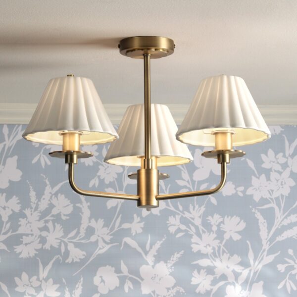 Laura Ashley Mixbury 3 Light Semi Flush Ceiling Light In Matt Antique Brass With White Ceramic LA3756587-Q