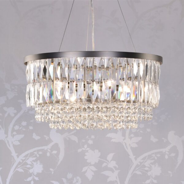 Laura Ashley Rhosill 4 Light Crystal Ceiling Pendant In Aged Pewter Finish