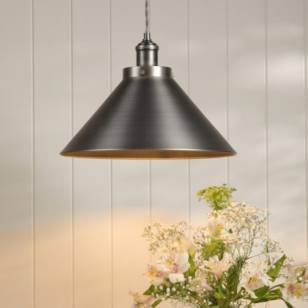 Laura Ashley Rufus Single Ceiling Pendant Light In Industrial Nickel Finish