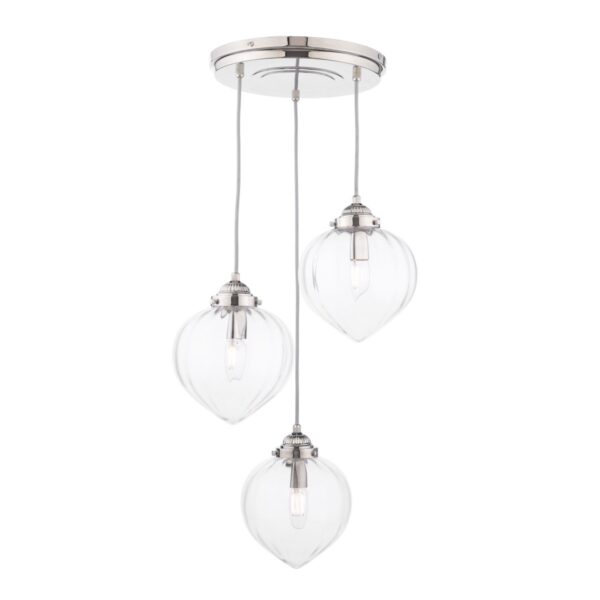 Laura Ashley Whitham 3 Light Cluster Ceiling Pendant Light In Polished Nickel With Ribbed Glass LA3756592-Q