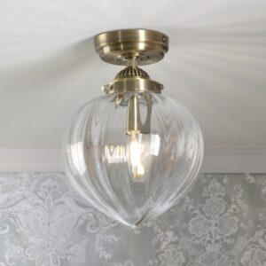 Laura Ashley Whitham Bathroom Ceiling Light In Antique Brass And Ribbed Glass IP44 LA3756597-Q