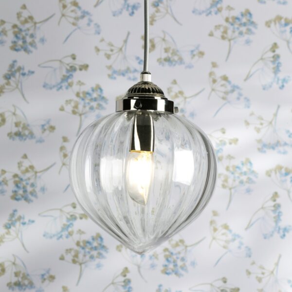 Laura Ashley Whitham Ceiling Pendant Light In Polished Nickel With Ribbed Glass LA3756588-Q